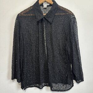 JMD New York Vintage Formal Jacket Womens Size L Black Mesh Beaded Embellished